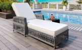 GO Outdoor Long Reclining Chaise, Wicker Lounge with Armrests, Patio Adjustable Recliner with Soft Removable Cushions