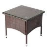 20" Patio Side Table, Outdoor Patio Wicker Square End Table, All-Weather Rattan Coffee Table w/Glass Tabletop for Backyard Deck Porch Poolside, Brown