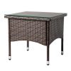 20" Patio Side Table, Outdoor Patio Wicker Square End Table, All-Weather Rattan Coffee Table w/Glass Tabletop for Backyard Deck Porch Poolside, Brown