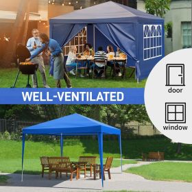 10x10 Feet Black Outdoor Pergola - Durable iron pipe frame and waterproof PE fabric portable and easy to install perfect for patio vacations festivals (Style: 4-Sided, Color: Blue)