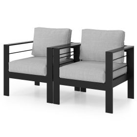 Aluminum Outdoor 2 Pcs Sofa Patio Couch, All-Weather Metal Outdoor Couch with 5" Thick and Soft Cushion-Light Gray (Color: as Pic)